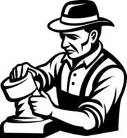 Craftsman Shaping Clay on Pottery Wheel Black and White Design for Art Projects vector