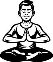 Meditating Boy in Lotus Pose with Hands Together for Mindfulness and Stress Relief Illustrations vector
