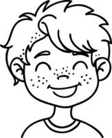 Happy Smiling Boy Character with Freckles in Casual T-Shirt Ideal for Coloring Books and Illustrations vector