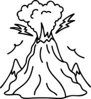 Volcanic Eruption Illustration with Active Lava Flow and Eruptive Cloud and Mountains vector