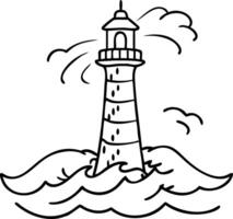 Stylized Lighthouse in Waves Illustration for Coloring Books and Nautical Designs vector