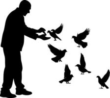 Man Feeding Birds Silhouette Design for Nature Lovers and Eco-Friendly Projects vector