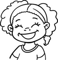 Happy Smiling Girl with Curly Hair Illustration for Coloring Books and Art Projects vector