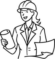 Confident Female Engineer Holding Blueprints and Documents for Construction Projects vector