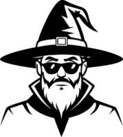 Cool Wizard Character with Sunglasses and Hat for Tattoo Design or Coloring Book vector