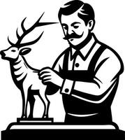 Taxidermy Craftsman Working with Stag Figure in Vintage Style Illustration vector