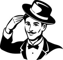 Elegant Gentleman Saluting with Top Hat Vintage Style Black and White Illustration vector