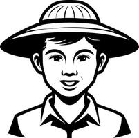 Cheerful Young Boy in Traditional Asian Hat Smiling Illustration for Design Projects vector