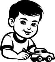 Boy Playing with Toy Car Smiling Fun Childhood Activity Illustration vector