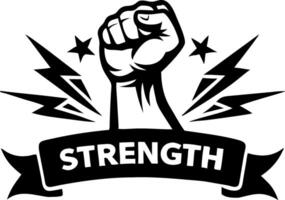 Powerful Fist Symbolizing Strength with Lightning Bolts and Banner Design for Empowerment vector