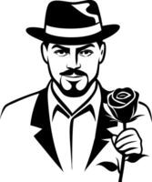 Stylish Gentleman Holding Rose in Formal Attire Art for Tattoo and Graphic Design vector