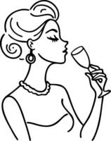 Elegant Woman with Champagne Glass Line Art for Fashion and Event Design vector