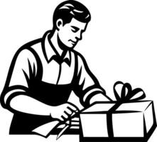 Gift Wrapper Man Creating Beautifully Wrapped Presents for Any Occasion vector