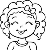 Cute Happy Girl Character with Curly Hair and Bow for Coloring Book Designs and Illustrations vector