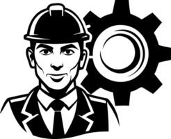 Professional Engineer Portrait with Hard Hat and Gear Symbol for Construction Graphics vector