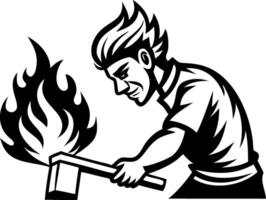 Blacksmith Shaping Hot Metal with Hammer and Flames Art for Creative Designs vector