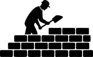 Construction Worker Building Wall with Shovel in Silhouette Design for Educational and Graphic Use vector