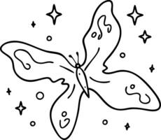 Whimsical Butterfly Outline with Abstract Stars and Circles for Tattoo Design or Coloring Book vector