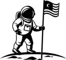 Astronaut Planting Flag on Moon Surface with Malaysian Flag Design for Space Adventure Themes vector