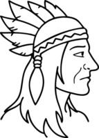 Native American Chief Profile Art for Tattoo Design and Coloring Book Applications vector