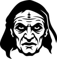 Character Portrait of an Intense Elder with Long Hair and Distinct Features for Tattoo or Art Design vector