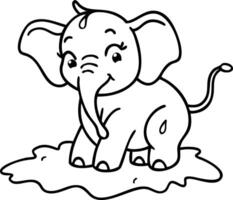 Cute Playful Baby Elephant Sitting in Mud for Kids Coloring Books and Art Projects vector