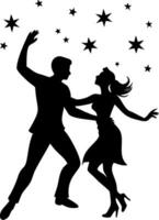 Couple Dancing Under a Starry Sky Silhouette Perfect for Party Decor and Event Invitations vector