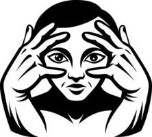 Stylized Face with Hands Covering Eyes Art for Tattoo and Graphic Design vector