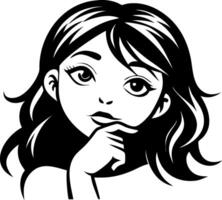 Thoughtful Girl with Long Hair in a Contemplative Pose Ideal for Illustration and Design vector