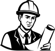 Construction Worker Reviewing Blueprints Engineering Design Professionalism vector