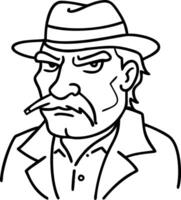Intense Detective Character with Hat and Cigarette Art for Creative Projects vector
