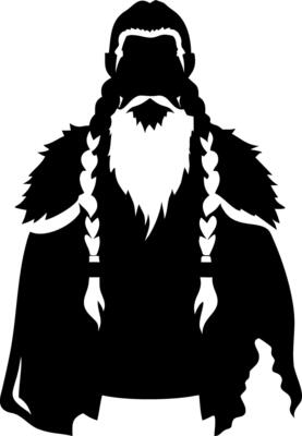 Viking Warrior Silhouette with Braided Beard and Furs Ideal for Tattoo and Coloring Book Design