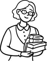 Cheerful Librarian Holding Stack of Books for Educational and Literary Designs vector