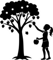 Child Picking Apples from Tree in Vibrant Nature Scene for Illustration and Educational Use vector