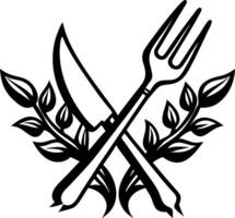 Gardening Tools Crossed with Leaves Design for Nature Themed Tattoos and Illustrations vector
