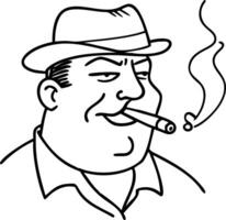 Vintage Man in Fedora Hat Smoking Cigar Expressing Confidence and Charm for Design Use vector