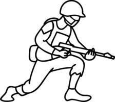 Dynamic Soldier Illustration in Combat Pose for Military Themes Tattoo Designs and Posters vector