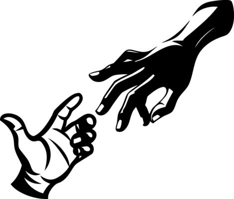 Classic Hands Reaching Together Symbolizing Connection and Unity for Art and Tattoo Designs
