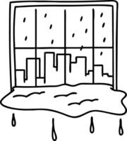 Rainy City View with Window and Puddle Illustration for Creative Design Projects vector