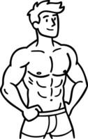Muscular Man Standing Confidently Outline Drawing for Fitness Inspiration and Design Projects vector