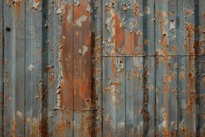 Rusty metal wall with peeling paint photo