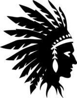 Native American Chief Profile Silhouette with Feathers Ideal for Tattoos and Print Design vector