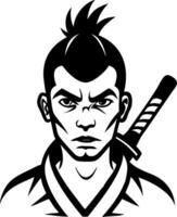 Intense Samurai Warrior Portrait with Sword for Tattoo Design and Apparel Graphics vector