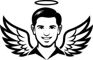 Angel with Wings and Halo Illustration for Tattoos and Coloring Books vector