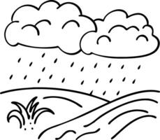 Rainy Clouds Over Rolling Hills Outline Design for Nature-Themed Artwork and Coloring vector