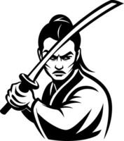 Samurai Warrior with Katana Ready for Battle in Dynamic Pose for Tattoo and Illustration Designs vector