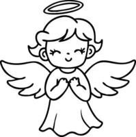 Cute Angelic Character with Halo and Wings Ideal for Coloring Books and Craft Projects vector