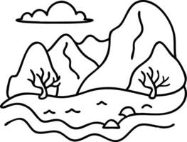 Minimalist Landscape Illustration of Mountains Trees and Water Ideal for Creative Projects vector