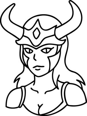 Bold Female Warrior with Horned Helmet Line Art for Tattoo Design and Coloring Pages