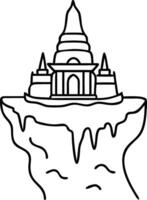 Floating Temple on Cliff Design for Fantasy Art Tattoo and Coloring Book vector